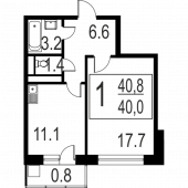 1-комнатная квартира 41 м²