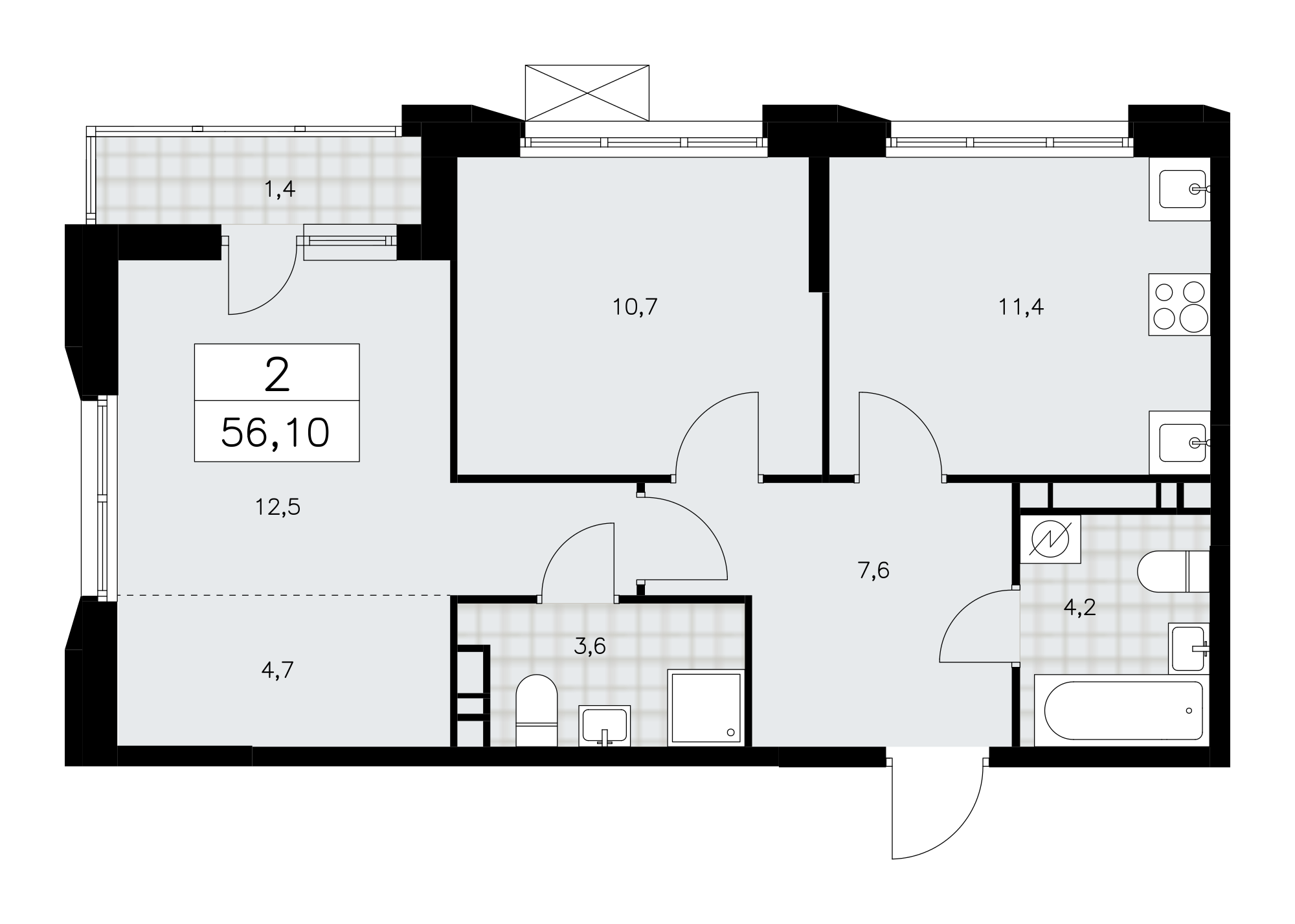 2-комнатная квартира №24К-28.4-797, 56,1 м² за 17,06 млн руб. в ЖК «Скандинавия» - планировка