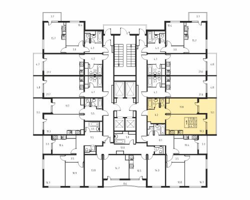 1-комнатная, квартира, 41.4 м²
