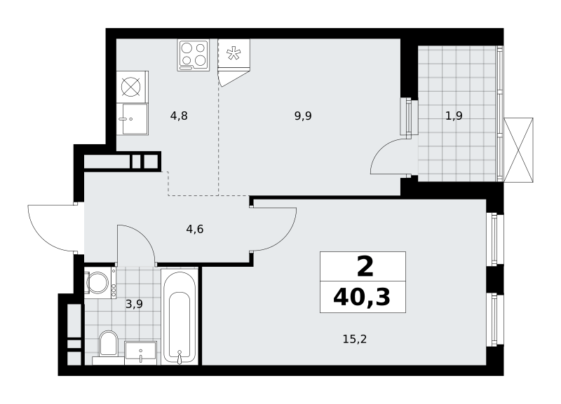 2-комнатная квартира №23К-18.1.2-118, 40,3 м² за 11,47 млн руб. в ЖК «Скандинавия» - планировка