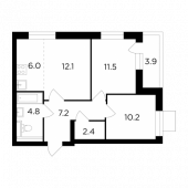 3-комнатная квартира 56,02 м²