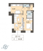 2-комнатная квартира 54,3 м²