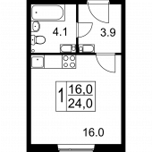 1-комнатная квартира 24 м²