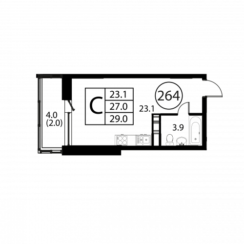 Студия, 29 м²