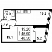1-комнатная квартира 48,5 м²