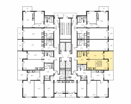 1-комнатная, квартира, 42.2 м²