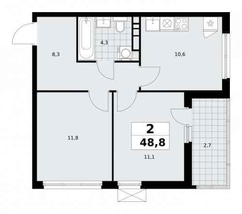 2-комнатная, 48.8 м²