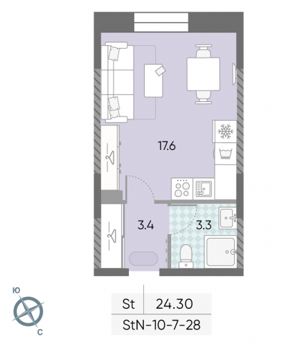 Студия, 24.3 м²