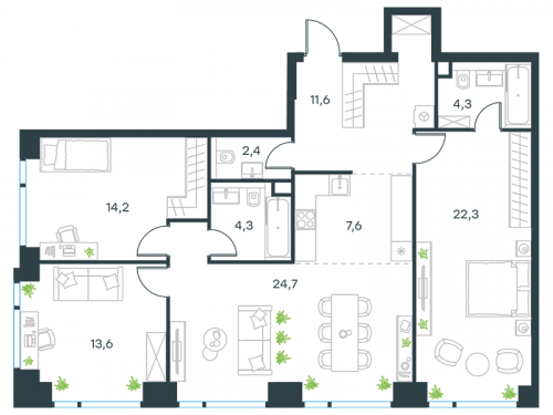 Многокомнатная, квартира, 105 м²