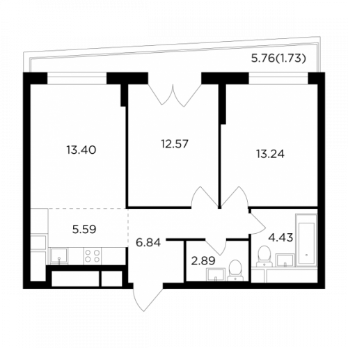 3-комнатная, 60.69 м²