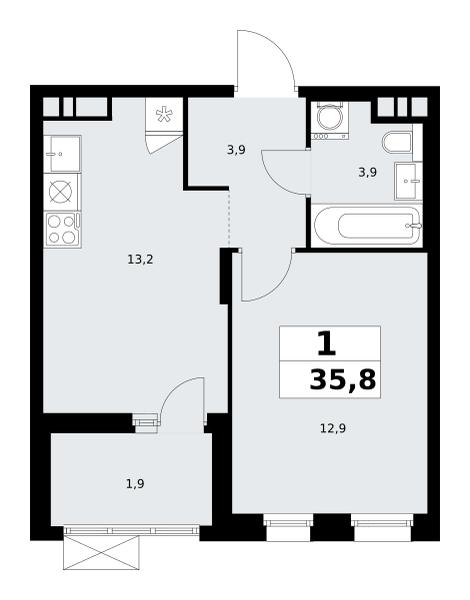 1-комнатная квартира №58К-7.1.3-471, 35,8 м² за 12,84 млн руб. в ЖК «Прокшино» - планировка