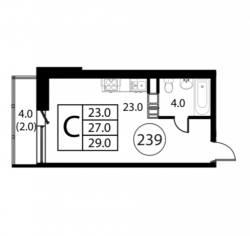 Студия, 29 м²