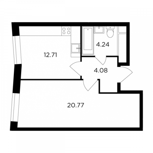 1-комнатная, 41.8 м²