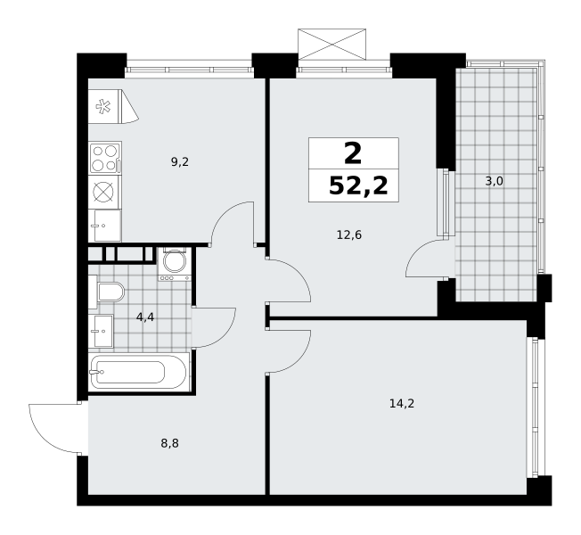 2-комнатная квартира №23К-18.2.6-763, 52,2 м² за 12,81 млн руб. в ЖК «Скандинавия» - планировка