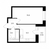 1-комнатная квартира 33 м²