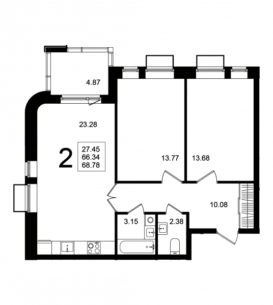 2 комнаты до 68.78