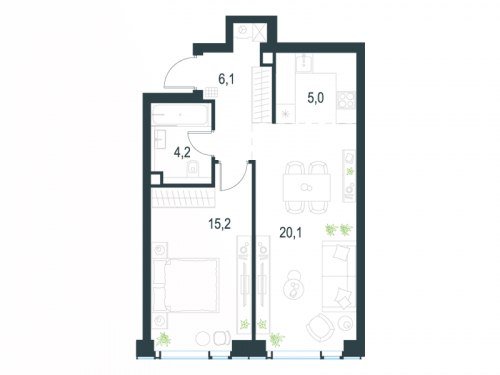 2-комнатная, 50.6 м²