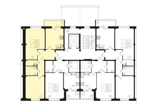 2-комнатная, квартира, 62.2 м²