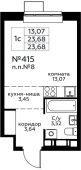 1-комнатная квартира 23,68 м²