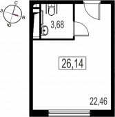 1-комнатная квартира 26.14 м²