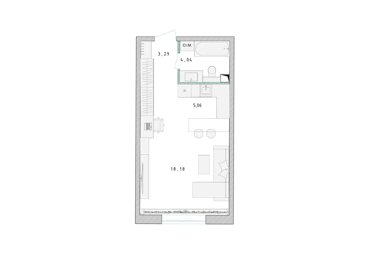 Квартира-студия №278, 30,6 м² за 4,74 млн руб. в ЖК «Серебро» - планировка