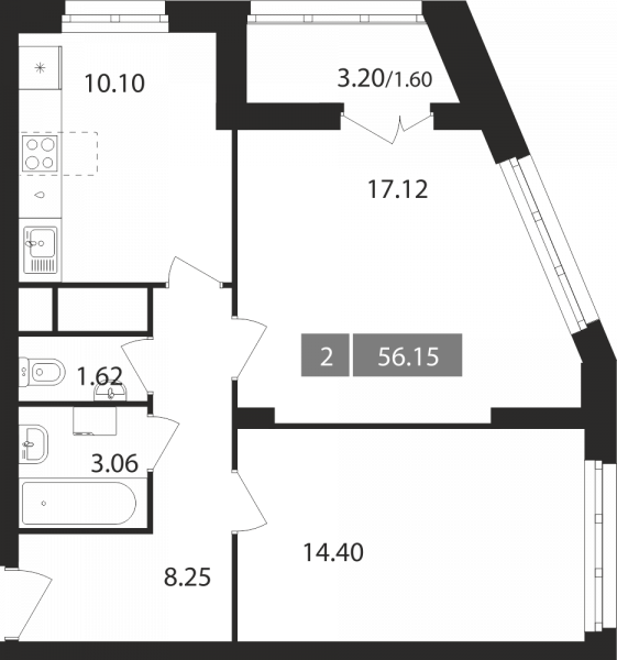 2 комнаты до 56.15