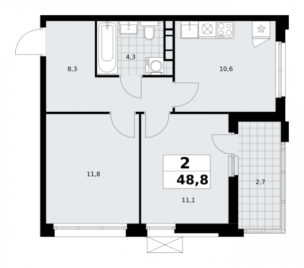 2 комнаты до 48.8