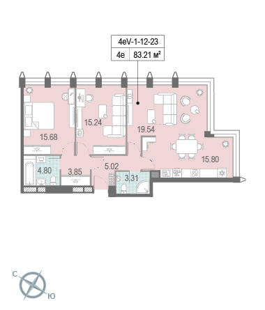 3-комнатная, квартира, 83.21 м²