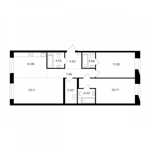 3-комнатная, 106.95 м²