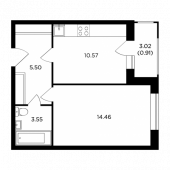 1-комнатная квартира 34,99 м²