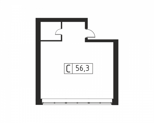 Студия, 56.3 м²