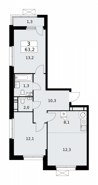 3 комнаты до 63.2