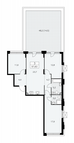 3-комнатная, 97.6 м²