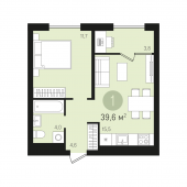 1-комнатная квартира 39,6 м²