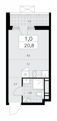 1-комнатная, 20.8 м²