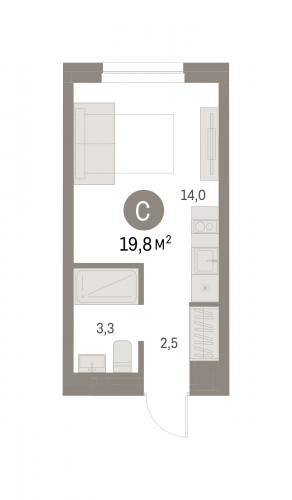 Студия, 19.77 м²