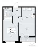 2-комнатная квартира 39,2 м²