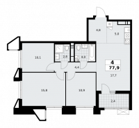 Многокомнатная, 77.9 м²