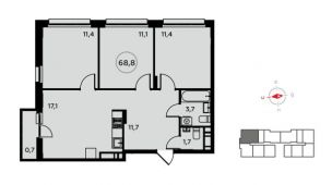 3-комнатная квартира 68,8 м²