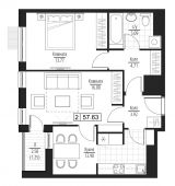 2-комнатная квартира 57,63 м²