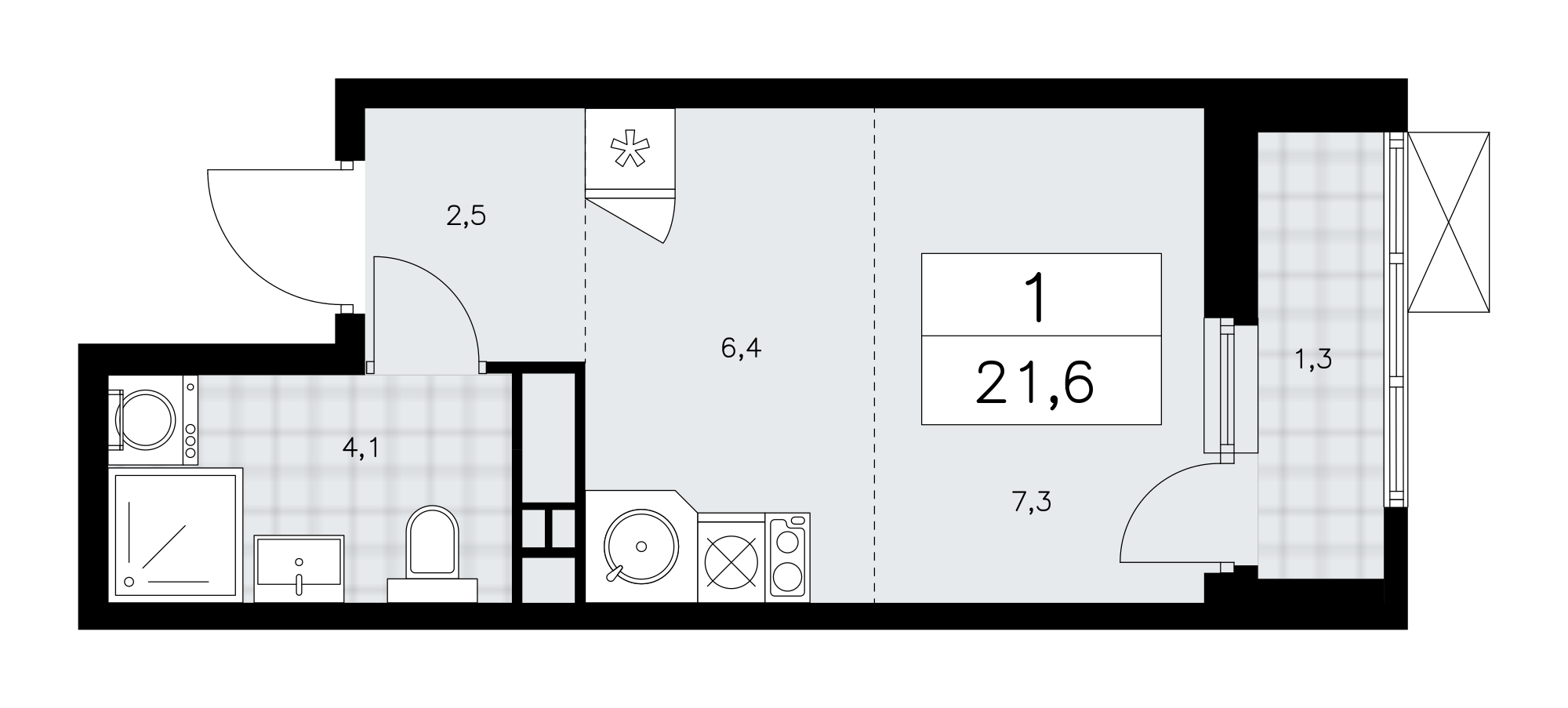 1-комнатная квартира №24К-37.2.2-286, 21,6 м² за 8,11 млн руб. в ЖК «Скандинавия» - планировка