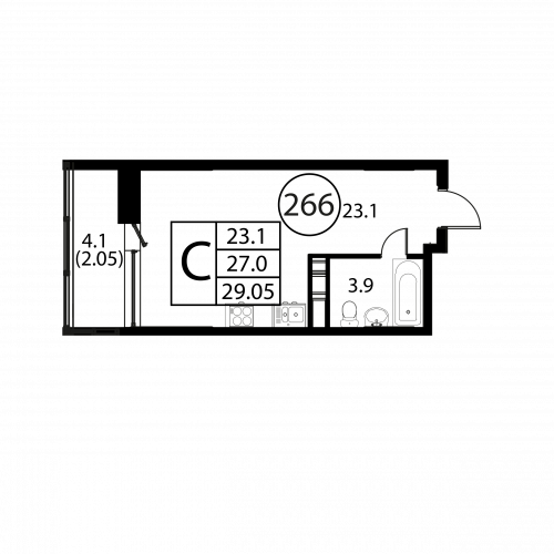 Студия, 29.05 м²