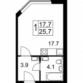 1-комнатная квартира 25.7 м²