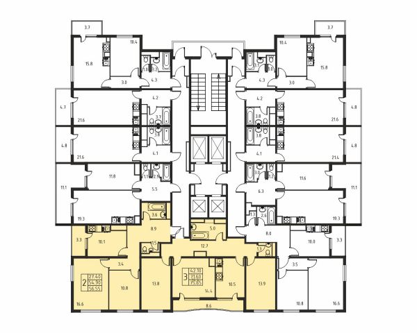 2-комнатная, квартира, 54.9 м²