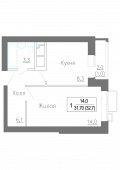 1-комнатная квартира 32,7 м²