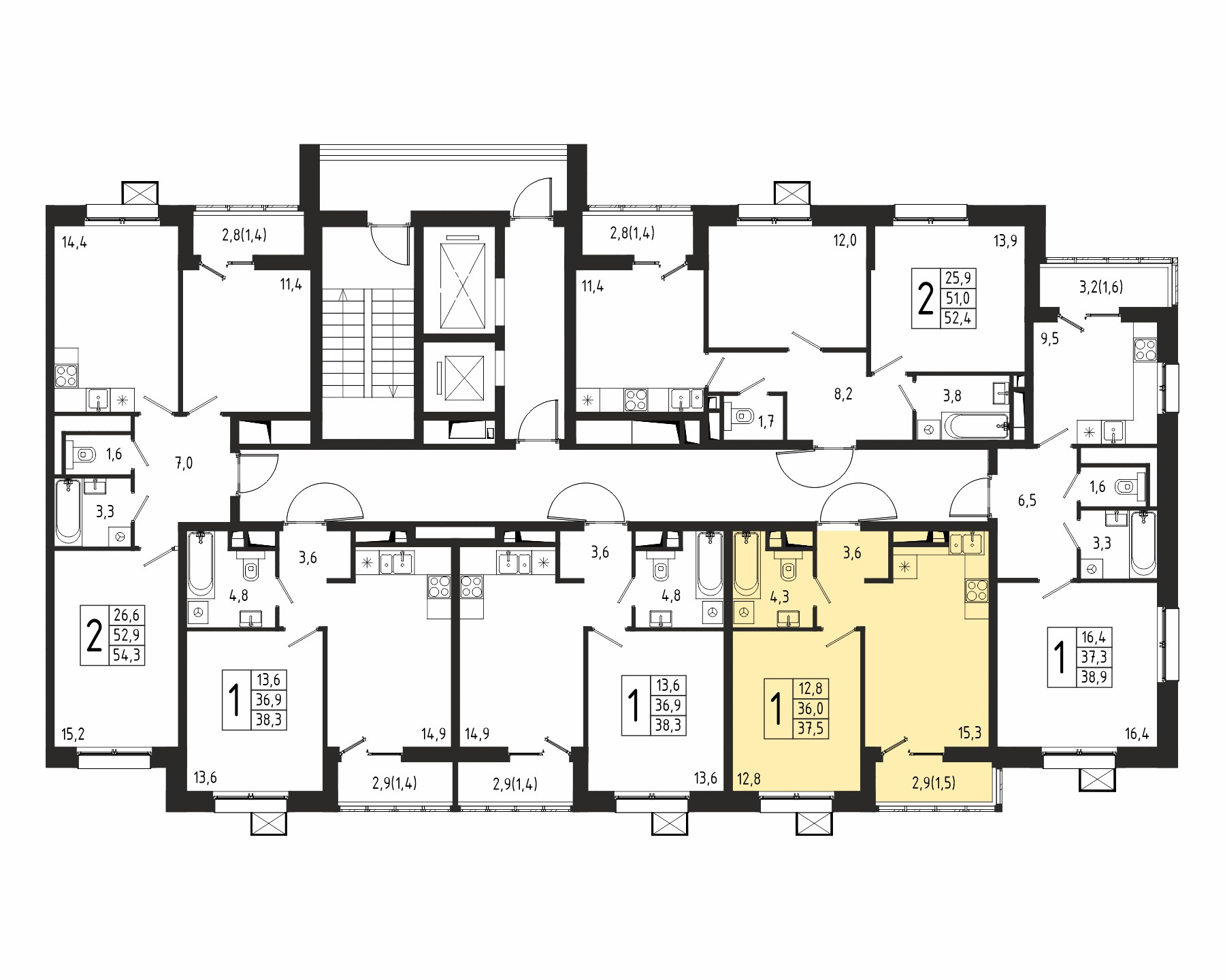 1-комнатная квартира №21, 37,5 м² за 6,40 млн руб. в ЖК «Берег» 2 очередь - планировка