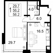 1-комнатная квартира 56,4 м²