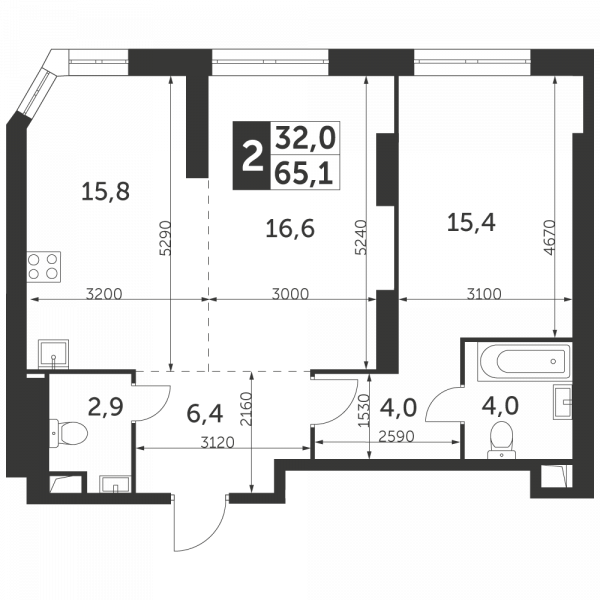 2 комнаты до 65.1