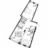 2-комнатная квартира 73,26 м²