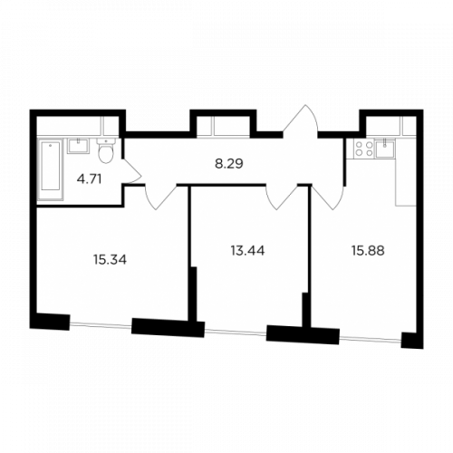 2-комнатная, 57.66 м²
